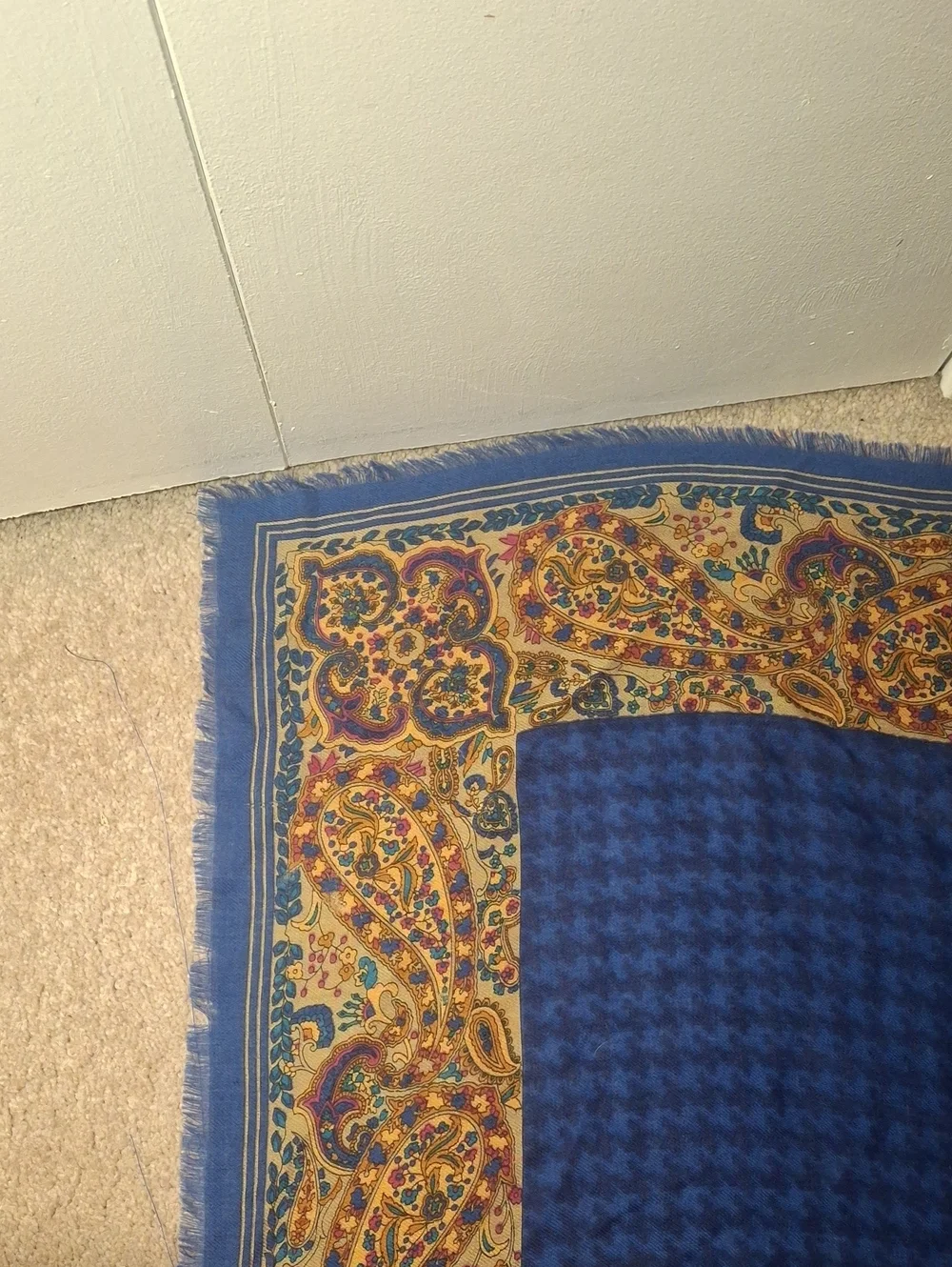 Yves Saint Laurent Blue and Yellow Paisley Silk Scarf